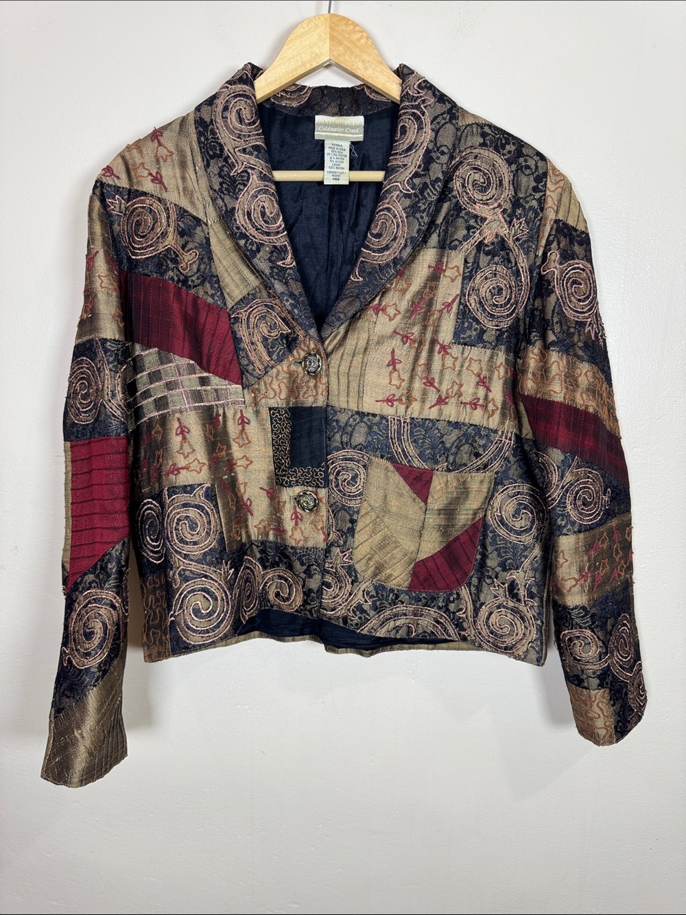 Coldwater Creek Patchwork Blazer Jacket M Boho Artsy Funky Cropped 90s Pheobe